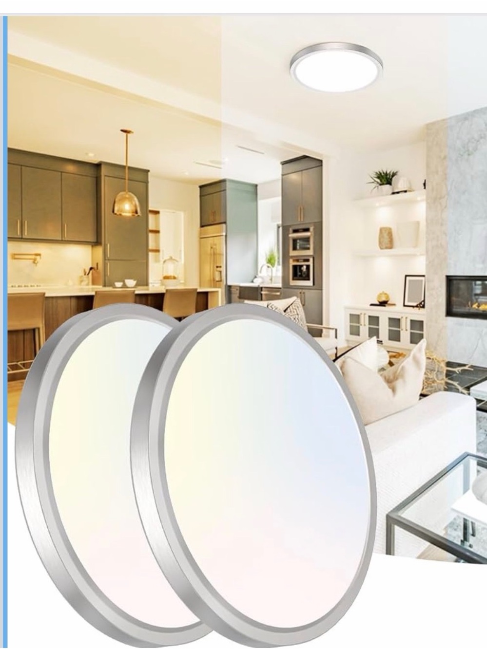 Silver LED Ceiling Light Panel - Modern Round Wall Decor